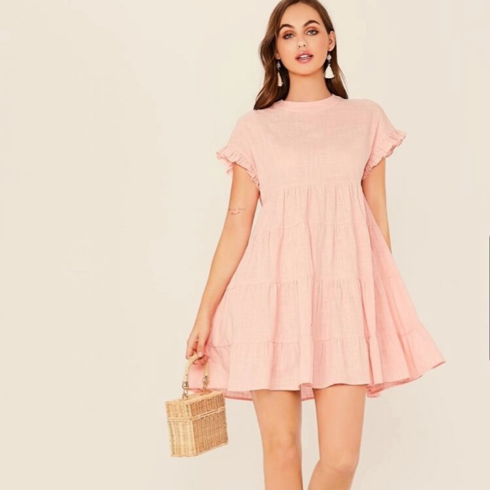 Peach babydoll ruffle tiered dress